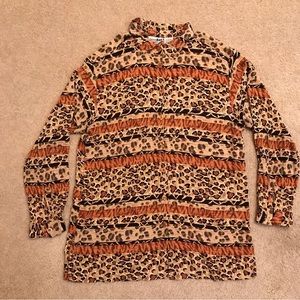 Tunic Long Sleeve Blouse Women Plus Size 2X Animal Print Safari Tan Orange Black